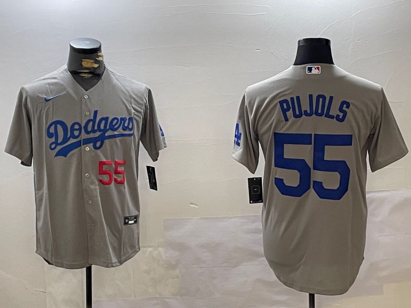 Men Los Angeles Dodgers 55 Pujols Grey Game 2024 Nike MLB Jersey style 5